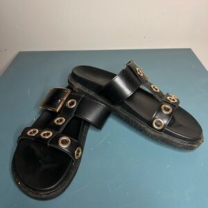 Chinese Laundry Black Sandals with Gold Buckles
